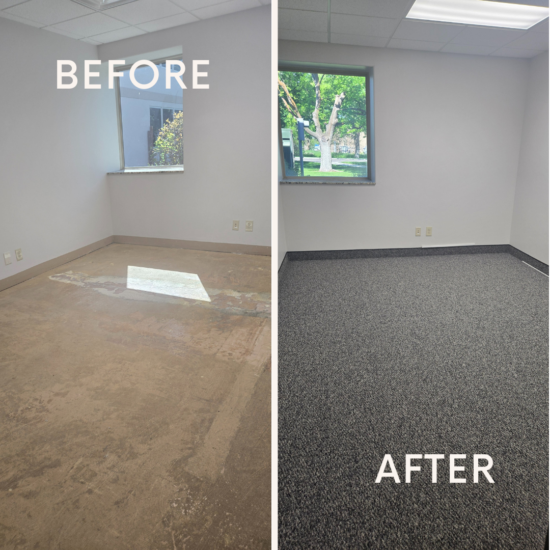 Commercial carpet installation by the window in Idaho Falls
